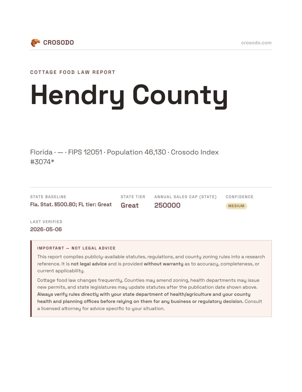 Cover of Hendry County county cottage food report