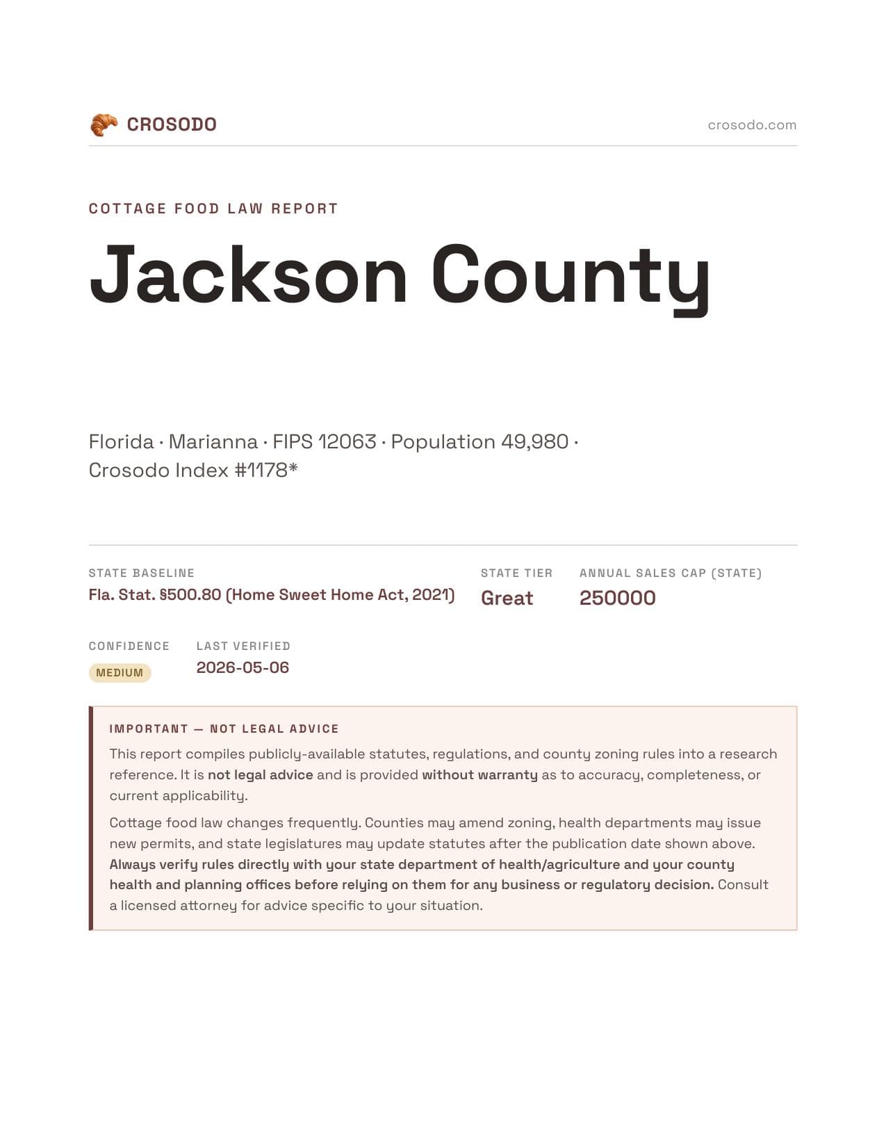 Cover of Jackson County county cottage food report