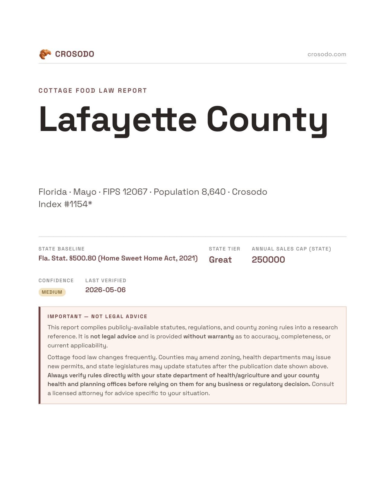 Cover of Lafayette County county cottage food report