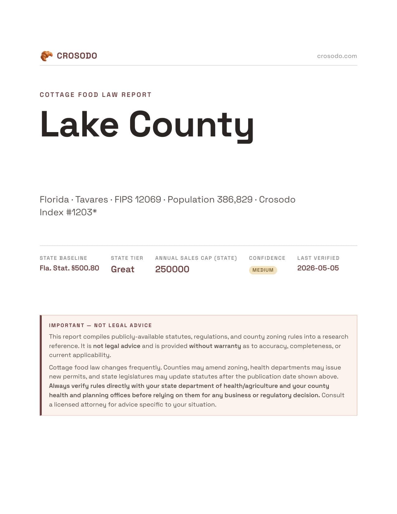 Cover of Lake County county cottage food report
