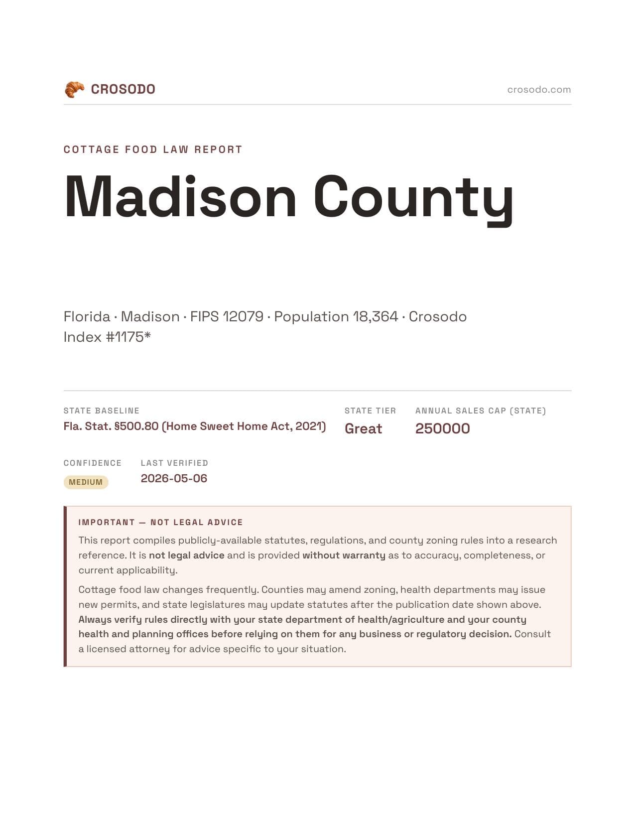 Cover of Madison County county cottage food report