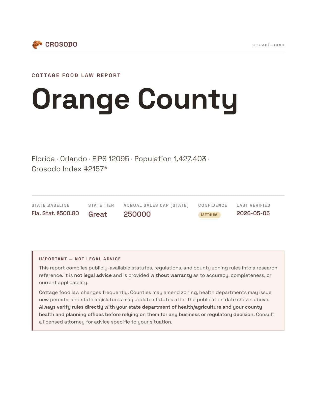 Cover of Orange County county cottage food report