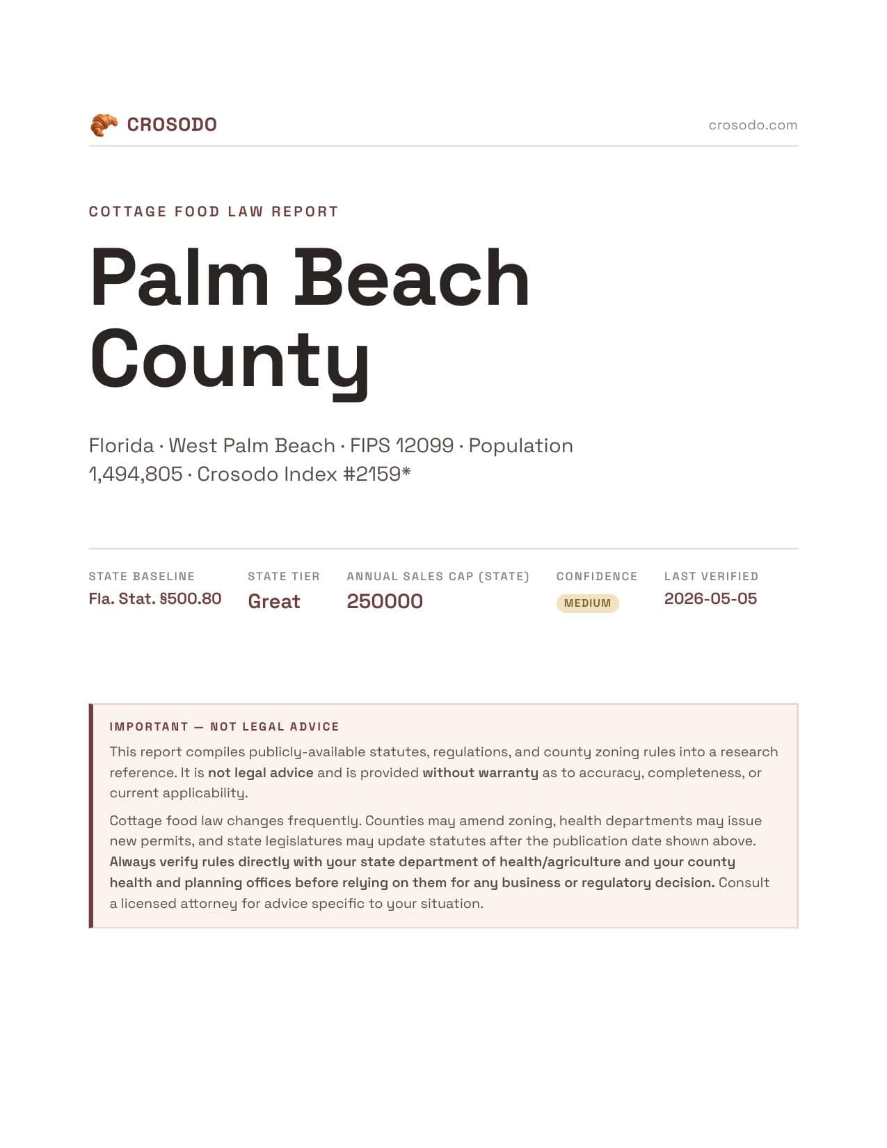 Cover of Palm Beach County county cottage food report