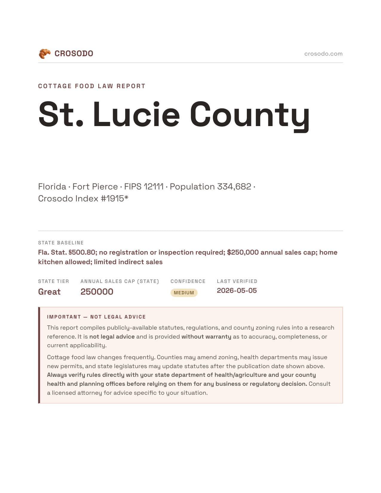 Cover of St. Lucie County county cottage food report