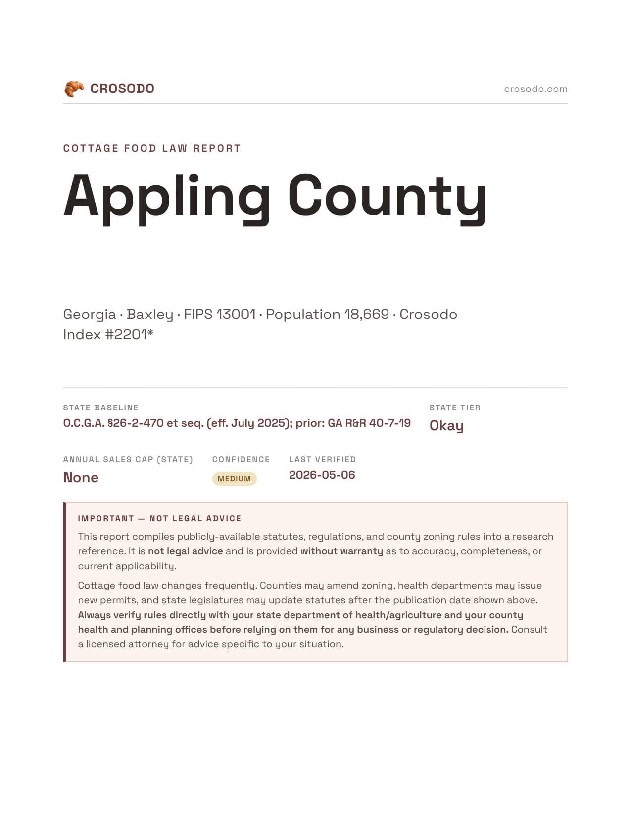 Cover of Appling County county cottage food report