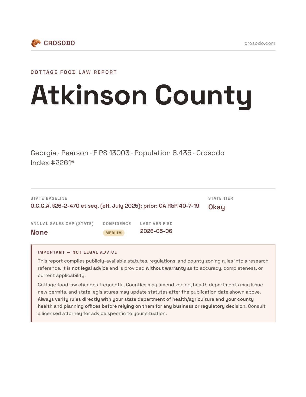 Cover of Atkinson County county cottage food report
