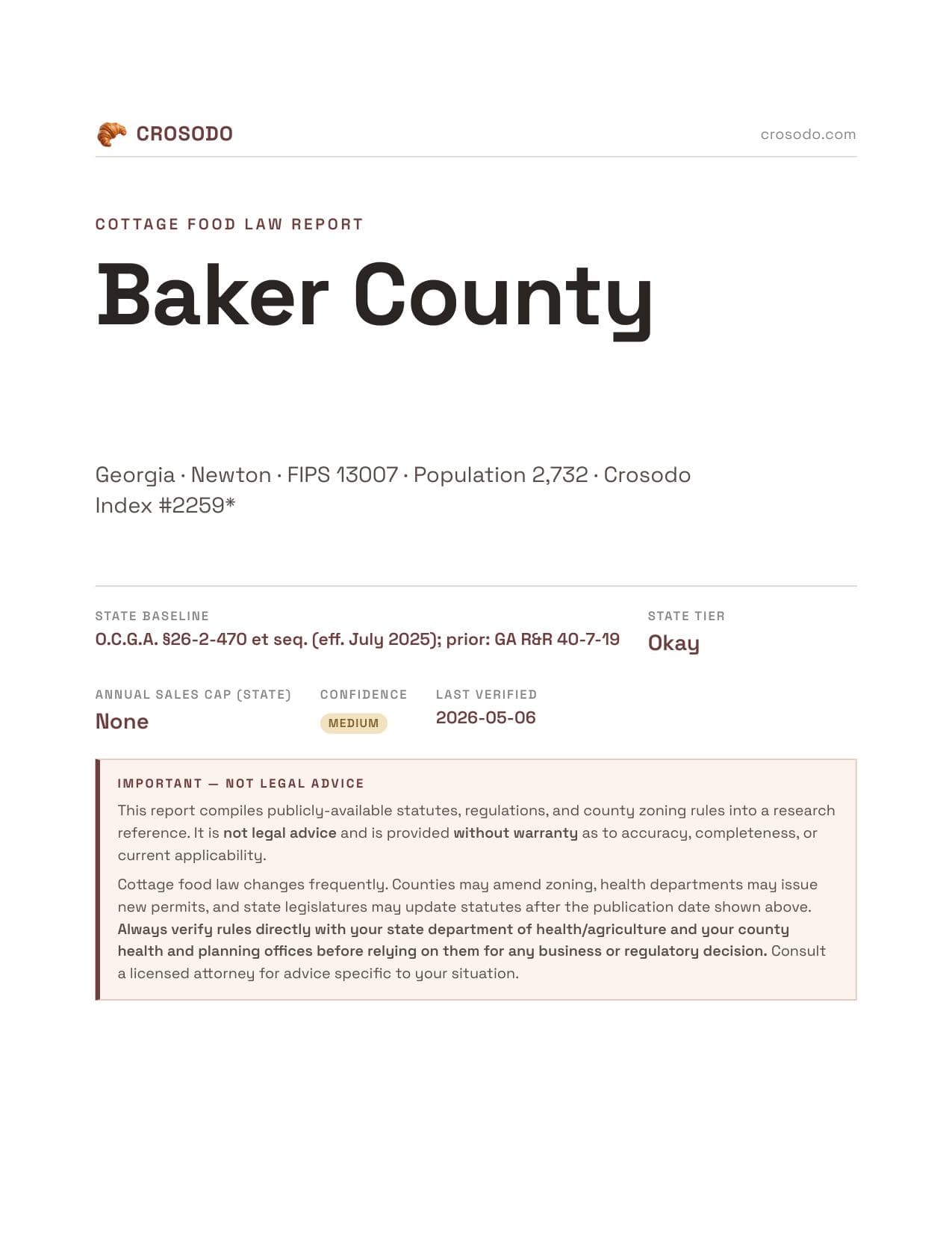 Cover of Baker County county cottage food report