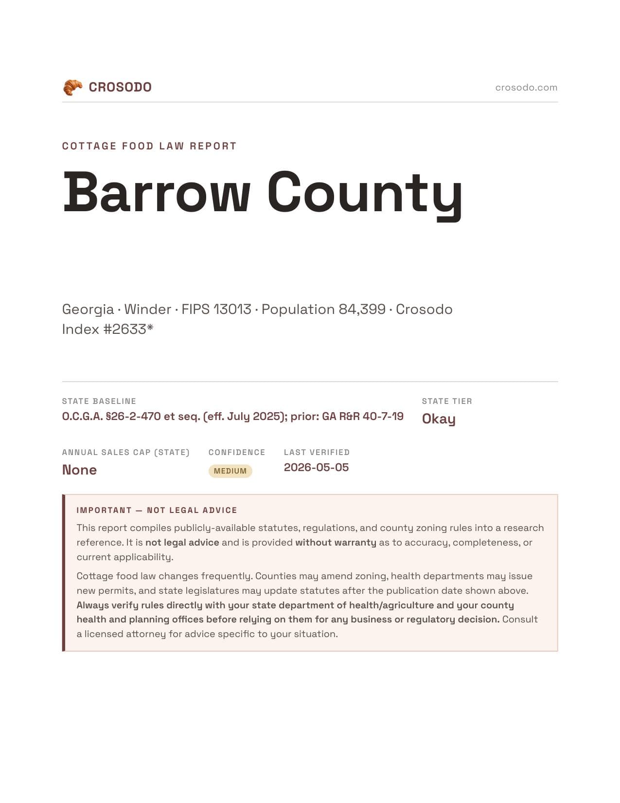 Cover of Barrow County county cottage food report