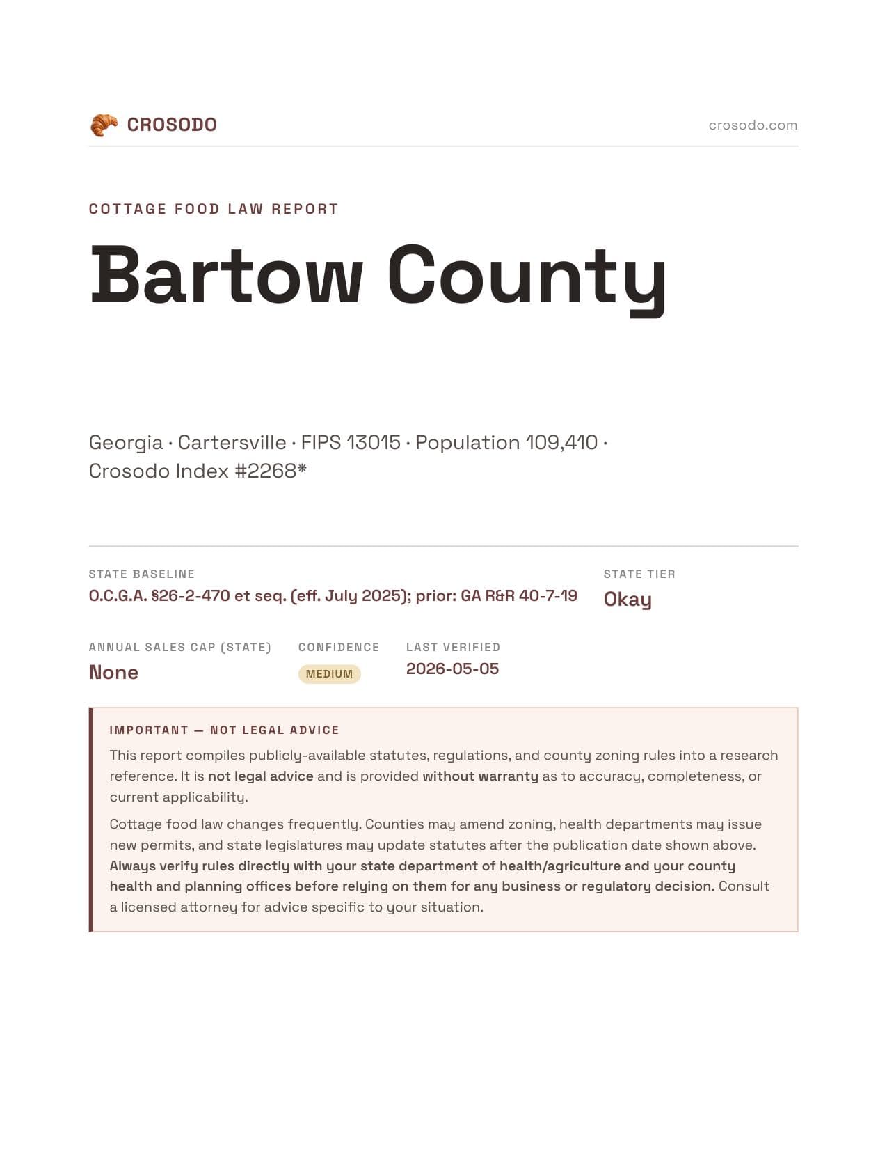 Cover of Bartow County county cottage food report