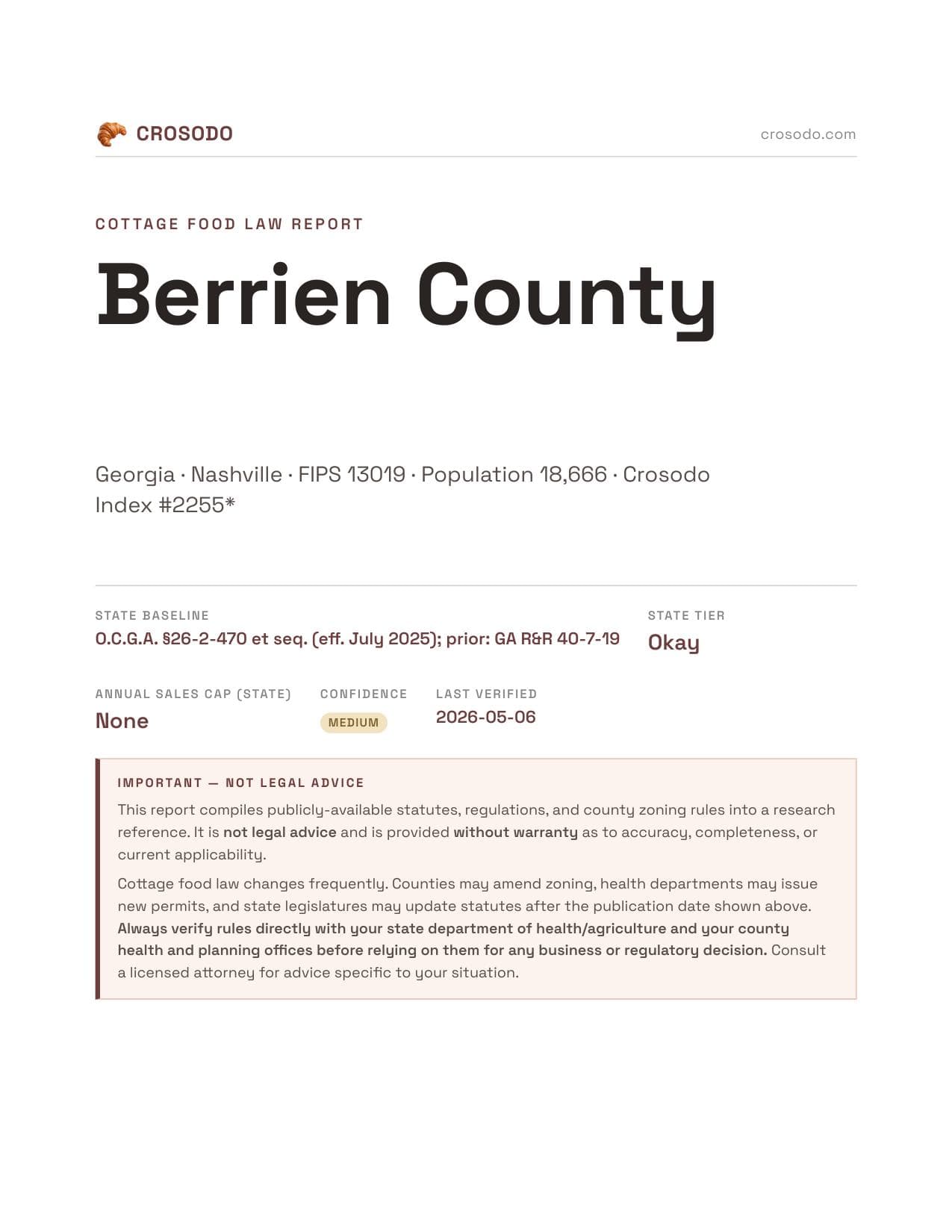 Cover of Berrien County county cottage food report