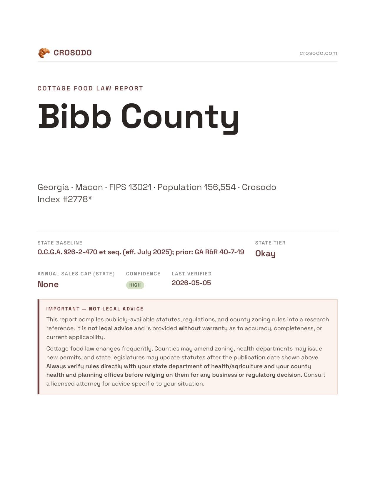 Cover of Bibb County county cottage food report