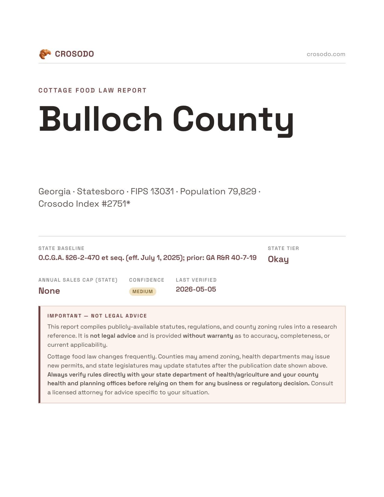Cover of Bulloch County county cottage food report
