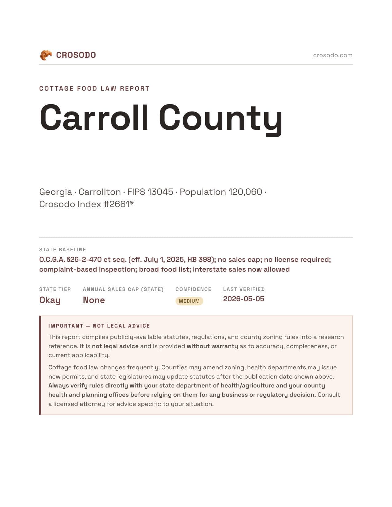 Cover of Carroll County county cottage food report