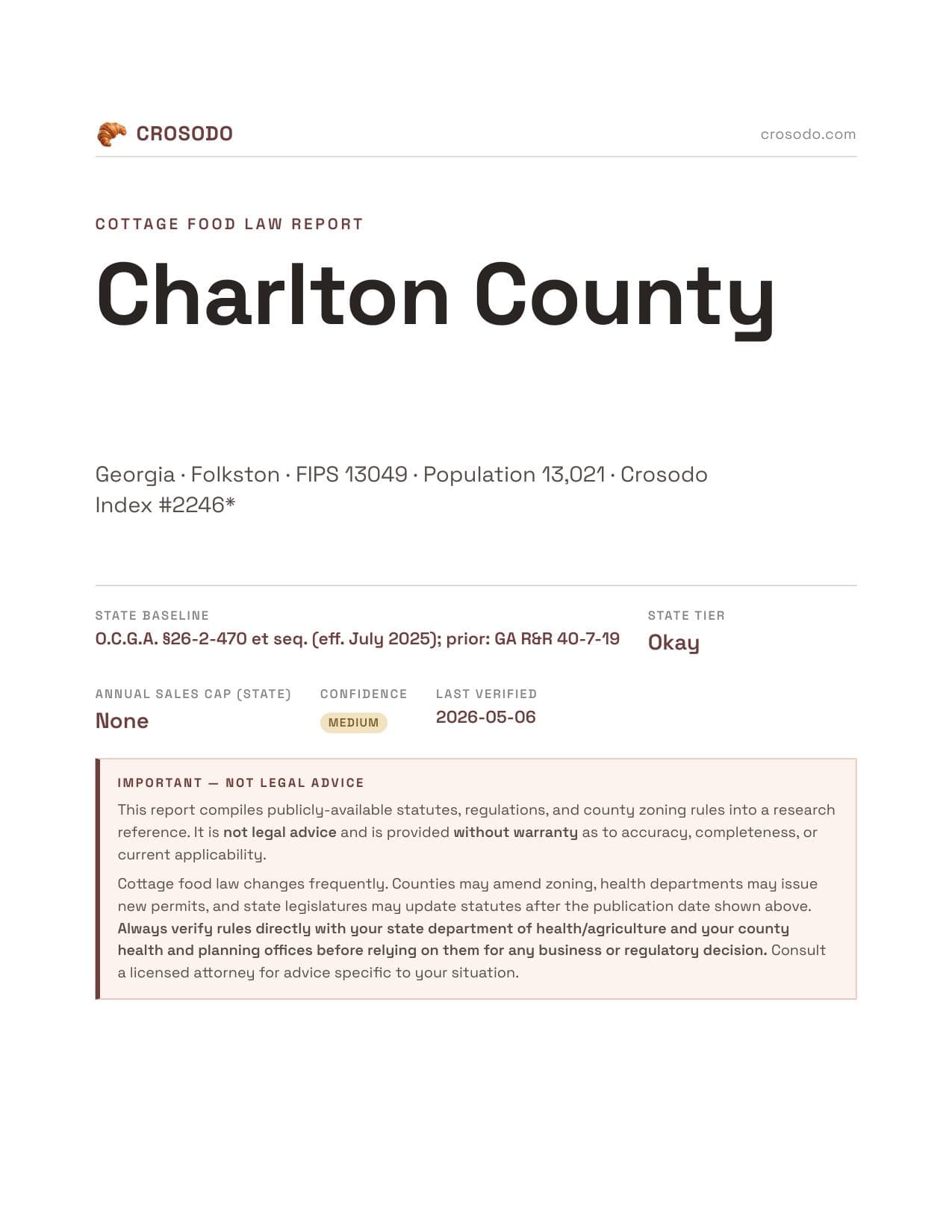 Cover of Charlton County county cottage food report