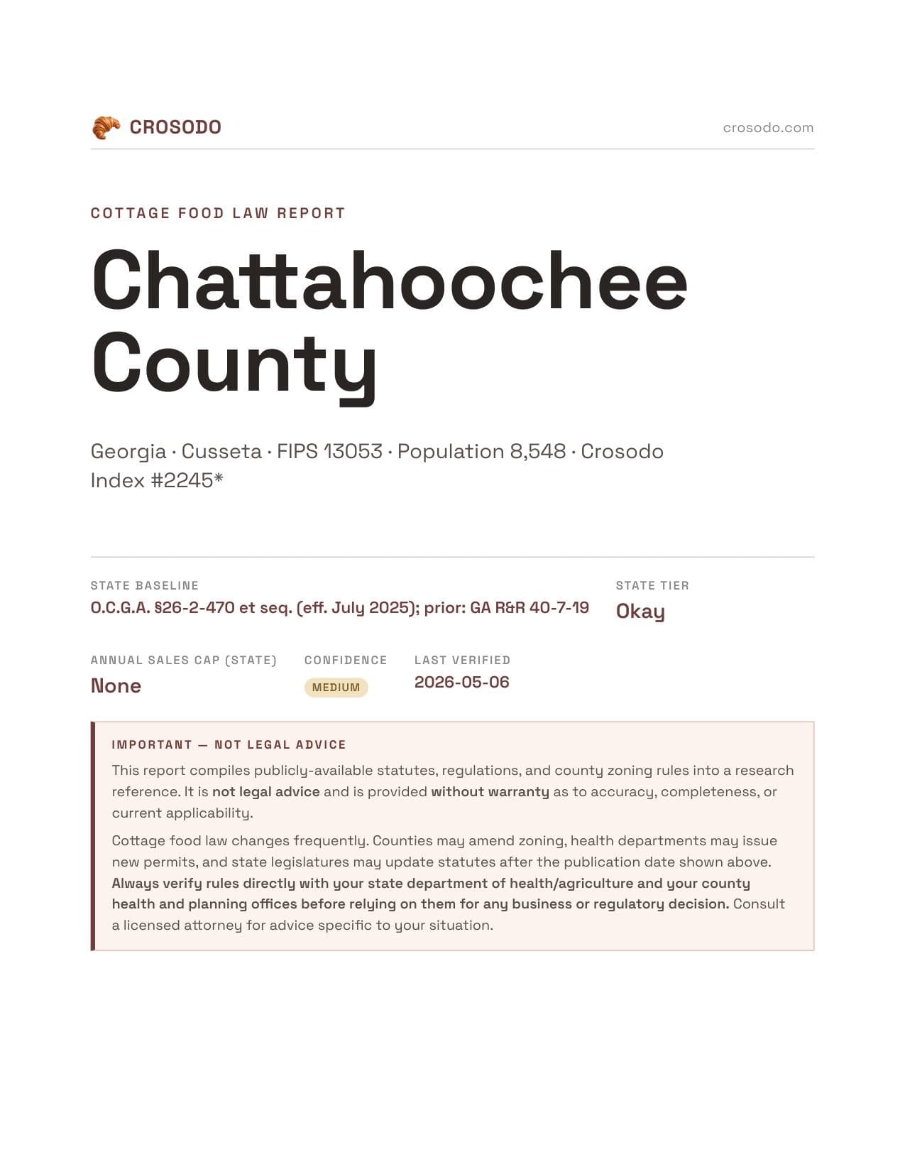 Cover of Chattahoochee County county cottage food report