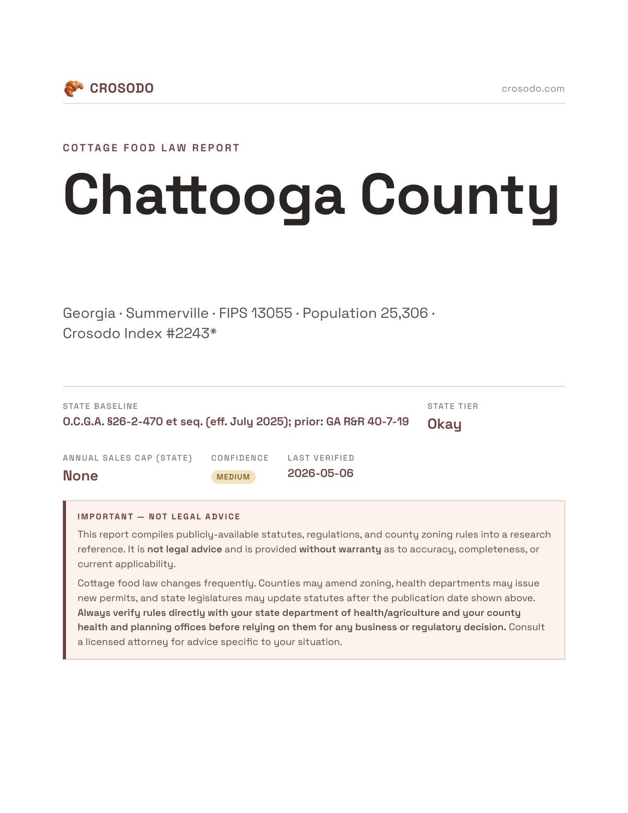 Cover of Chattooga County county cottage food report