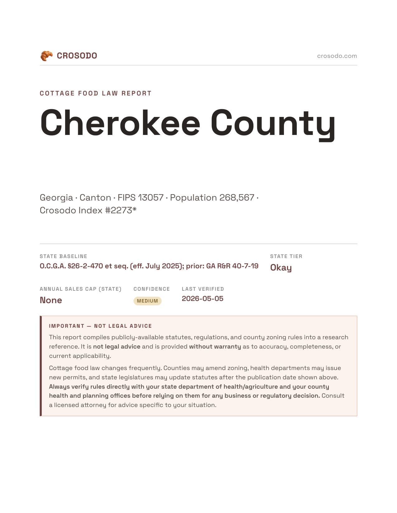 Cover of Cherokee County county cottage food report