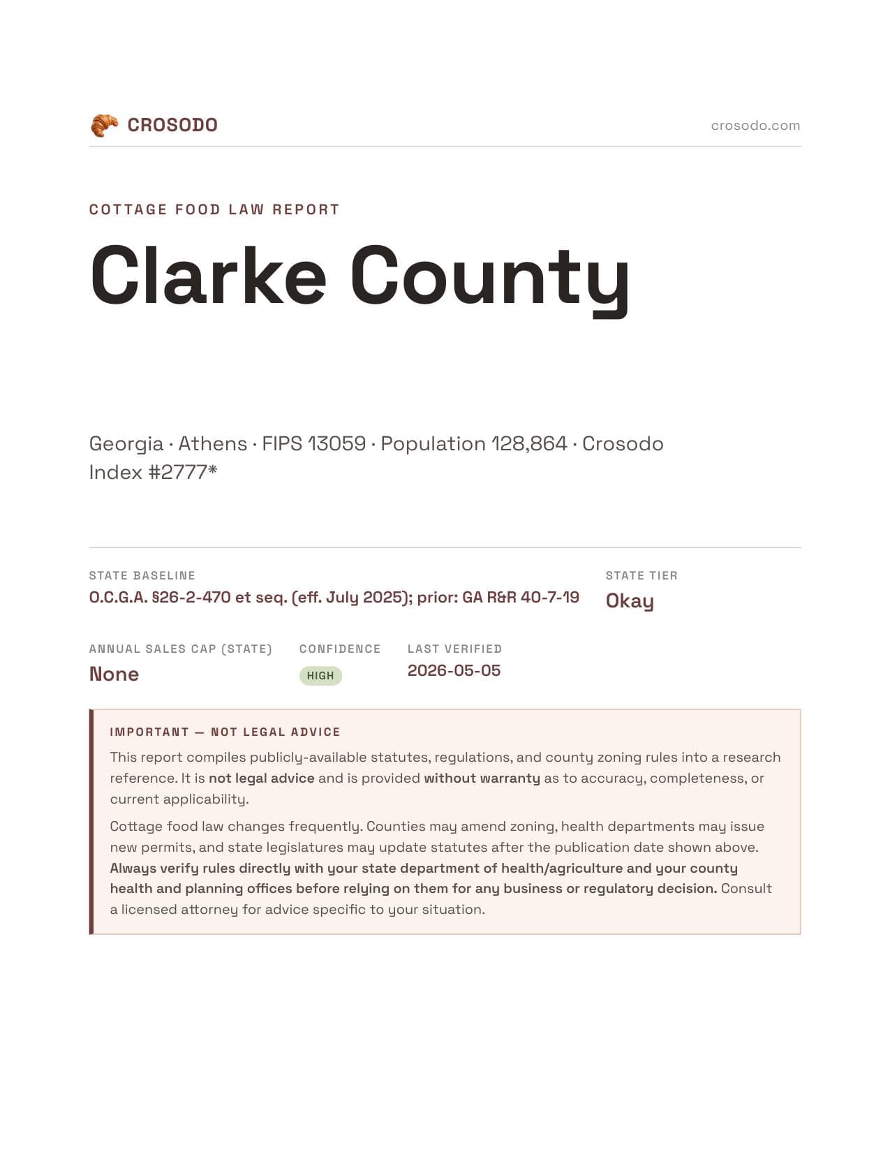 Cover of Clarke County county cottage food report
