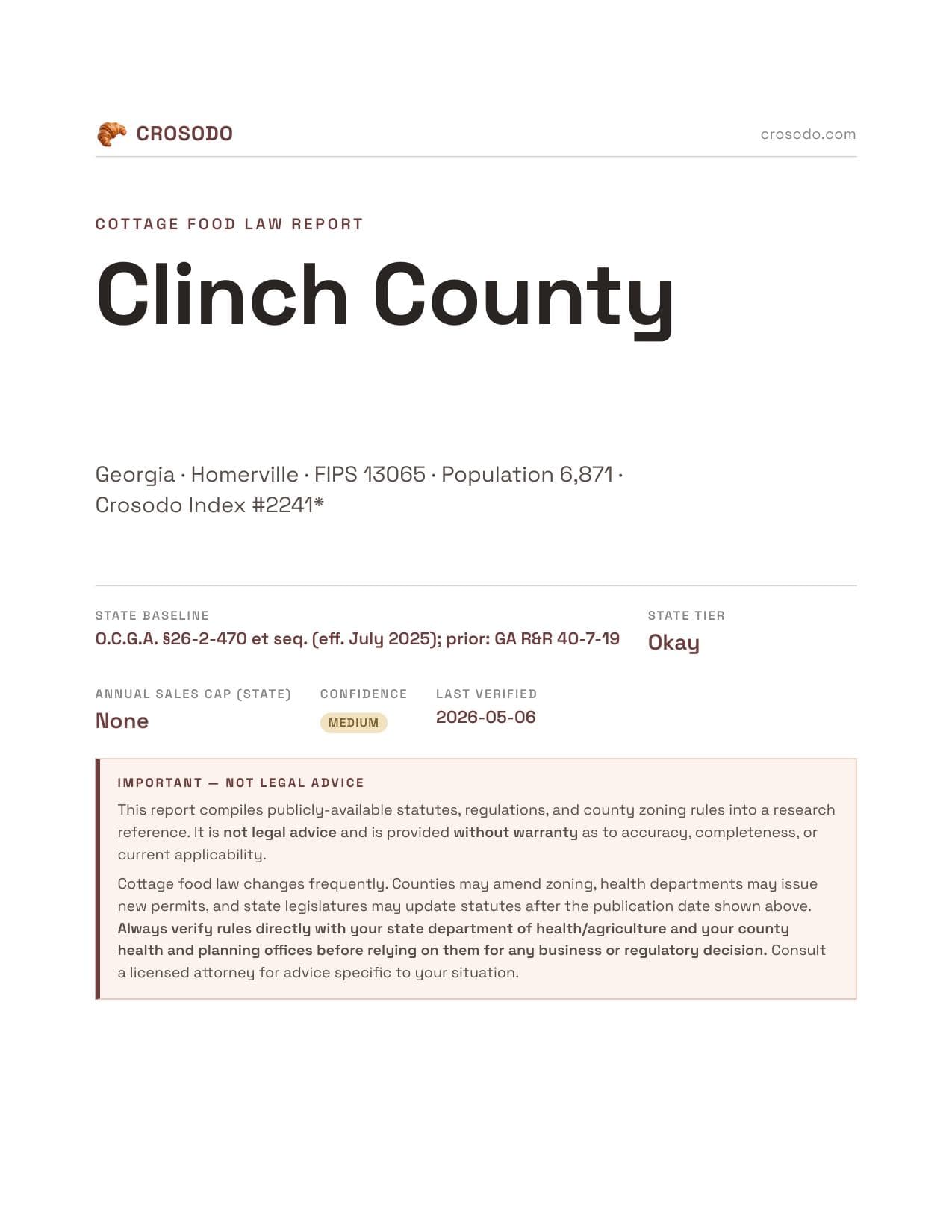 Cover of Clinch County county cottage food report