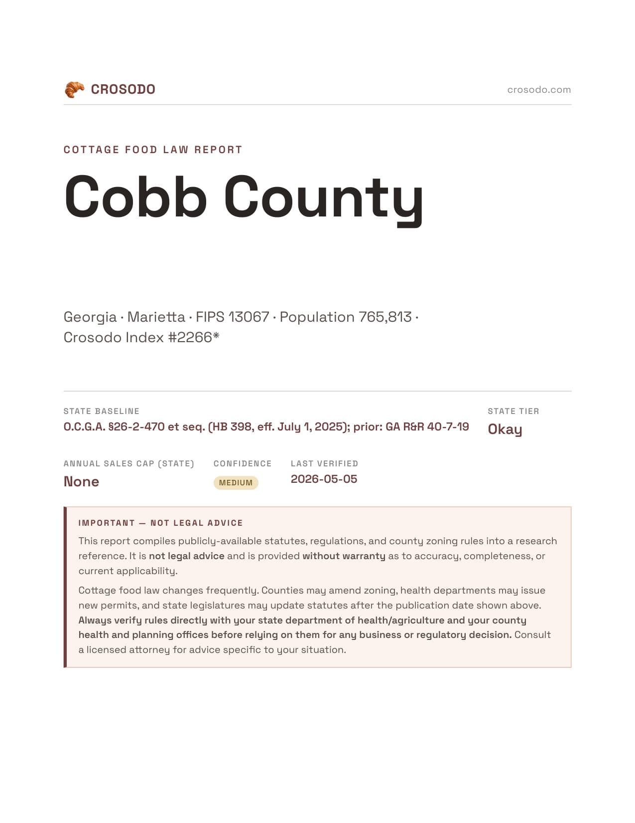 Cover of Cobb County county cottage food report