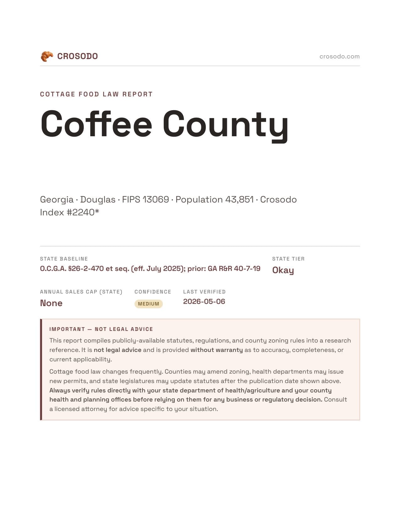 Cover of Coffee County county cottage food report