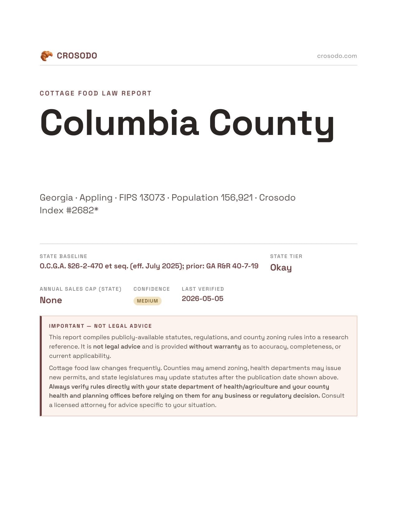 Cover of Columbia County county cottage food report