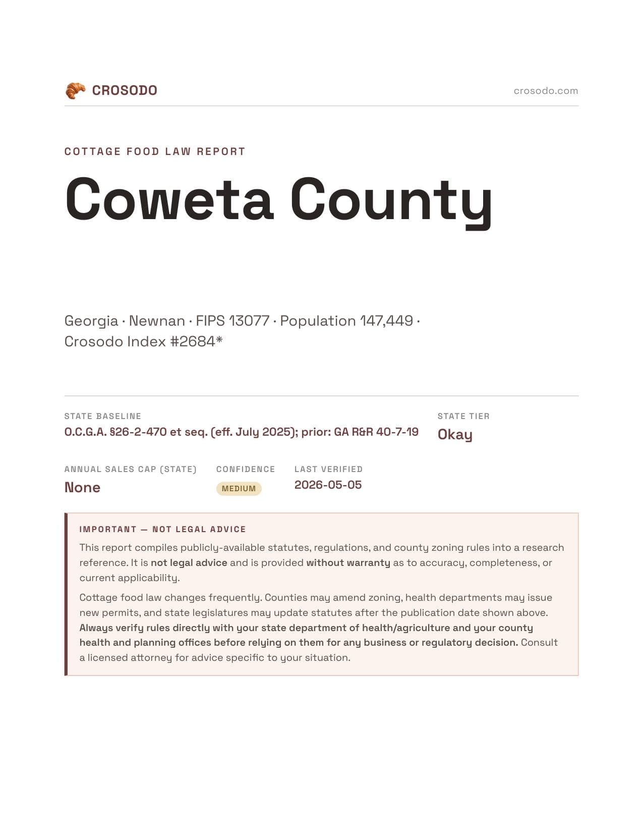 Cover of Coweta County county cottage food report