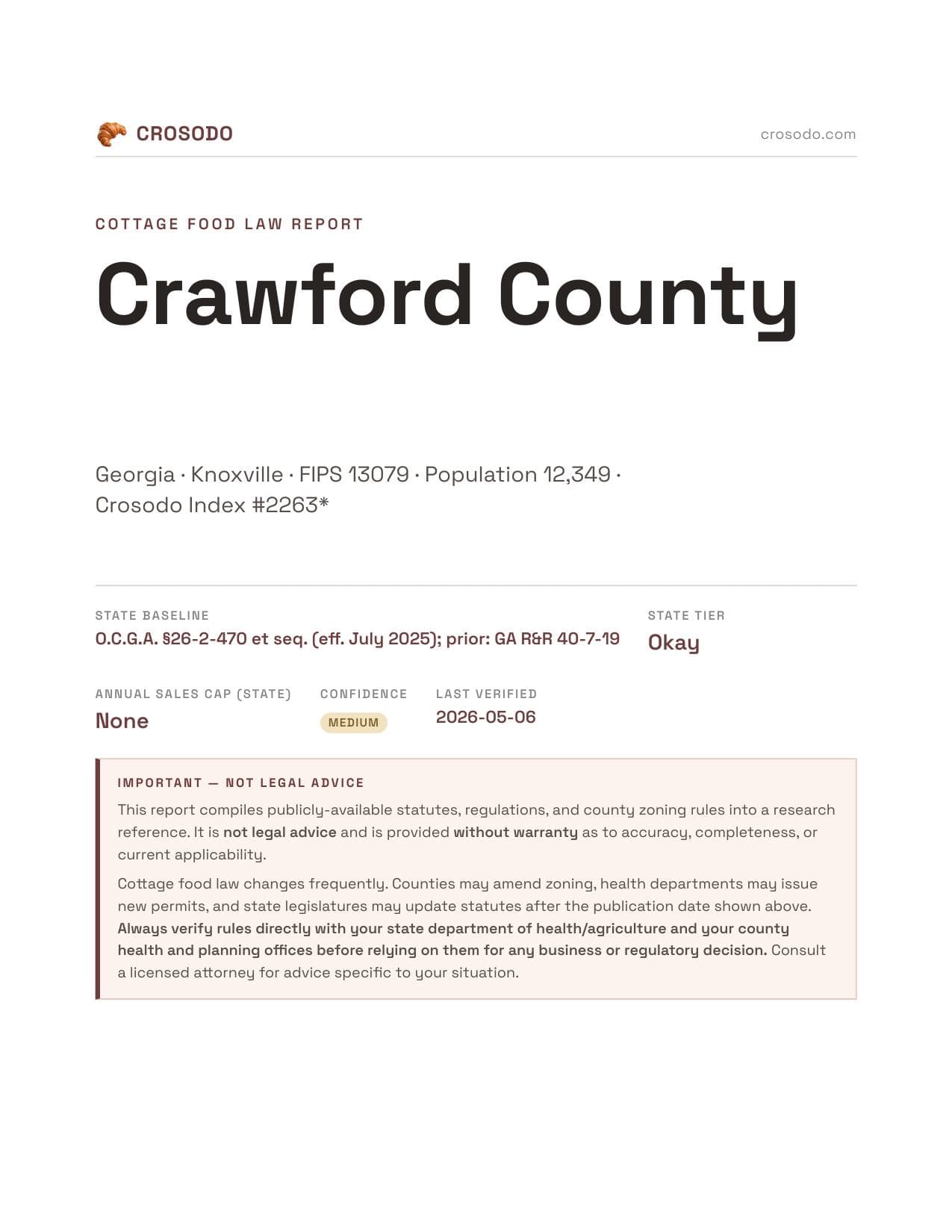 Cover of Crawford County county cottage food report