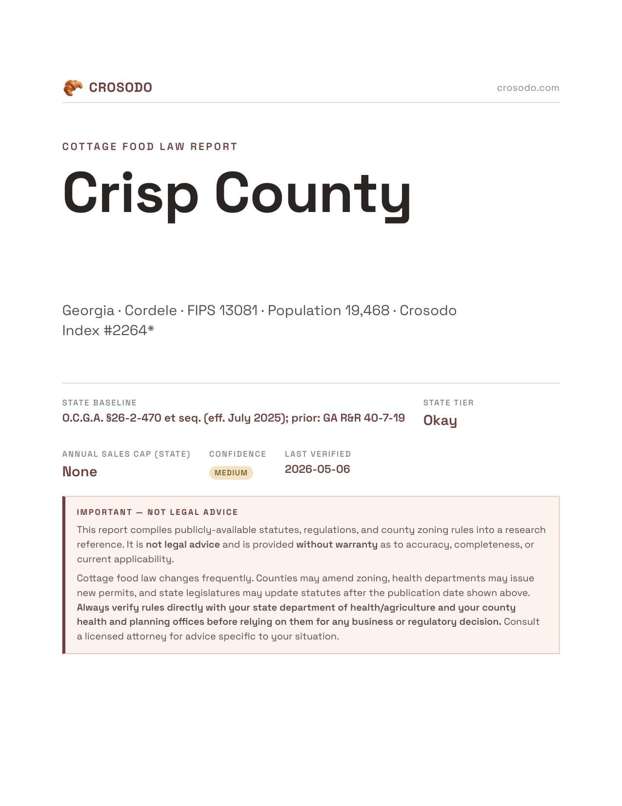 Cover of Crisp County county cottage food report