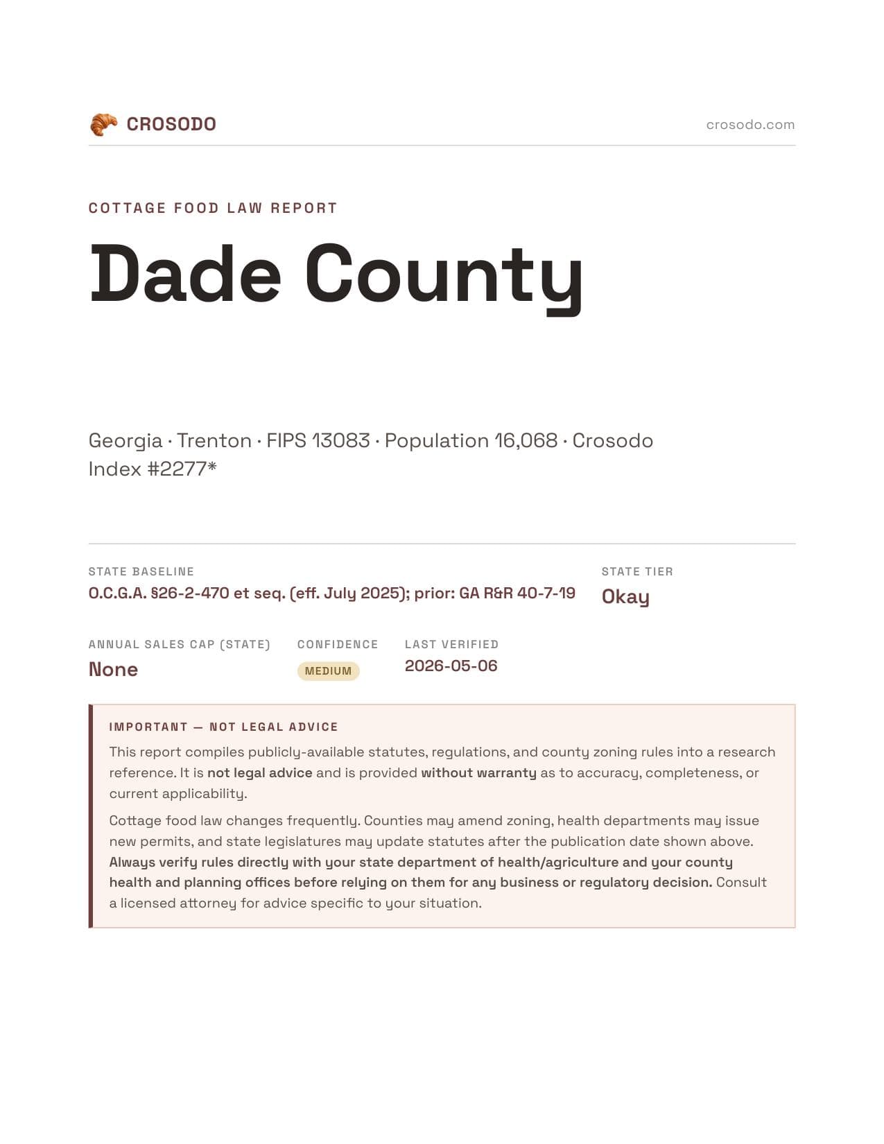 Cover of Dade County county cottage food report