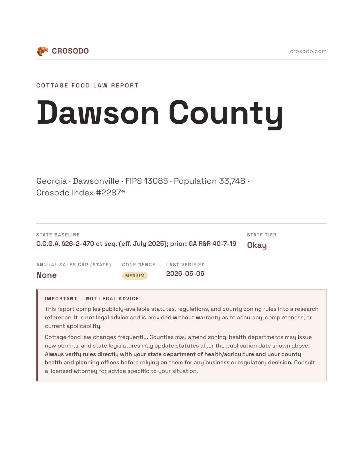 Cover of Dawson County county cottage food report