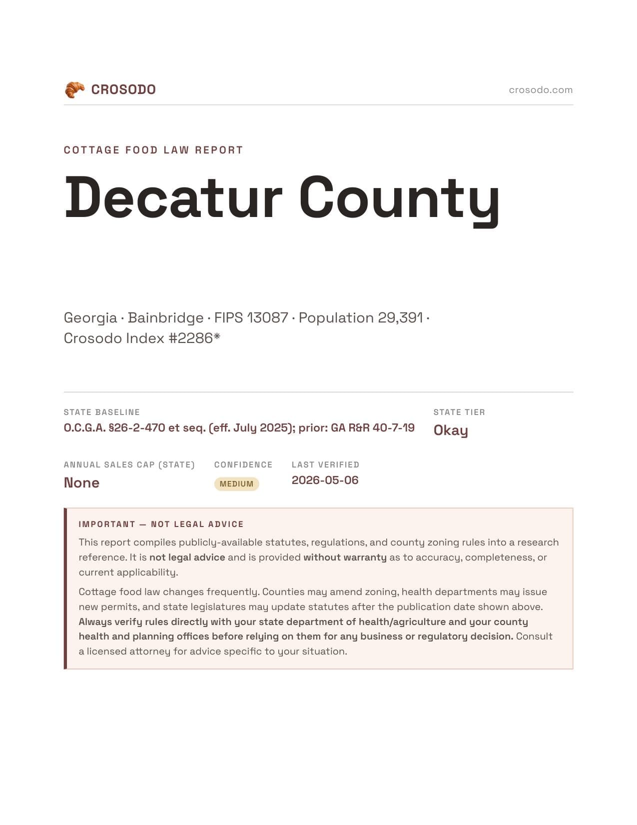 Cover of Decatur County county cottage food report