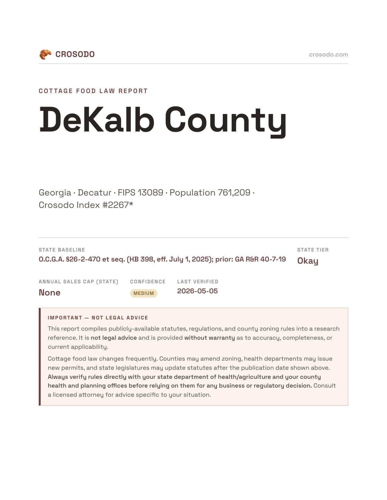 Cover of DeKalb County county cottage food report