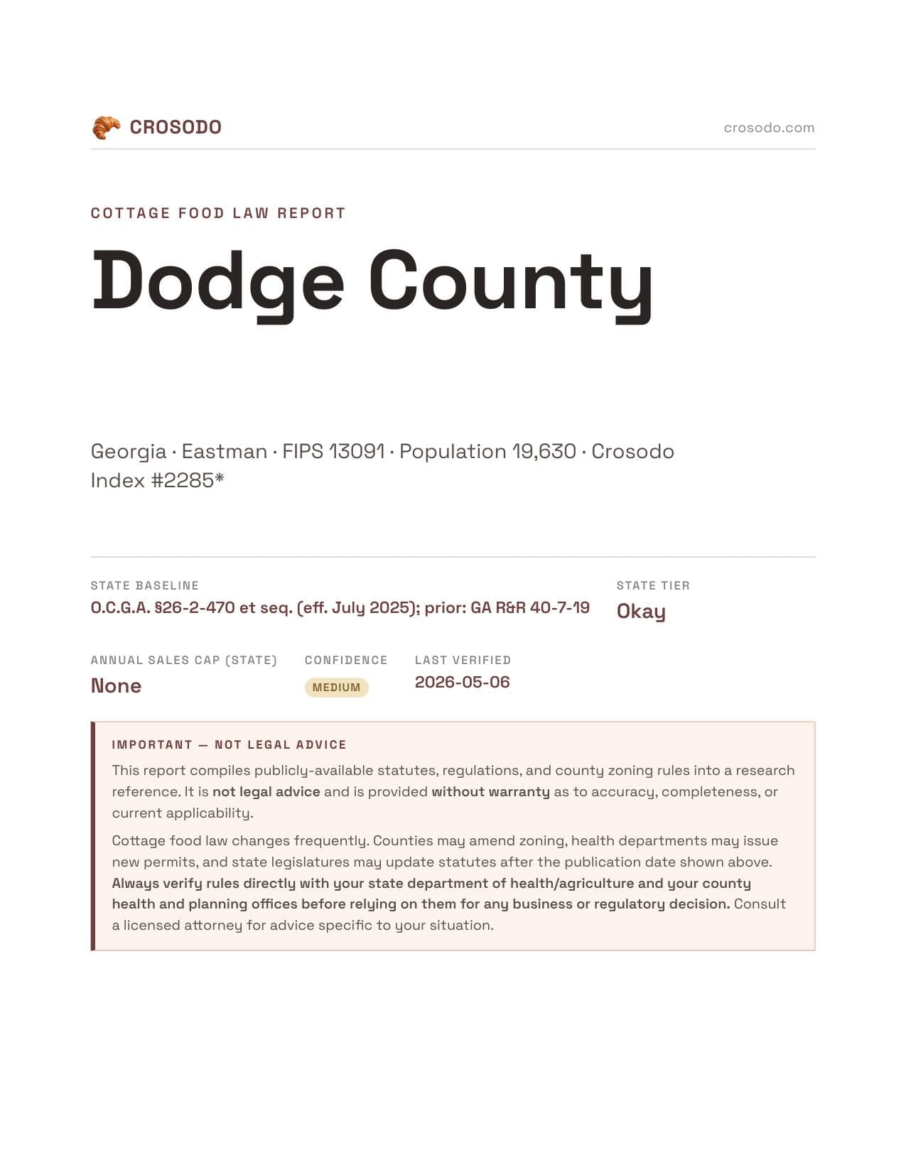 Cover of Dodge County county cottage food report