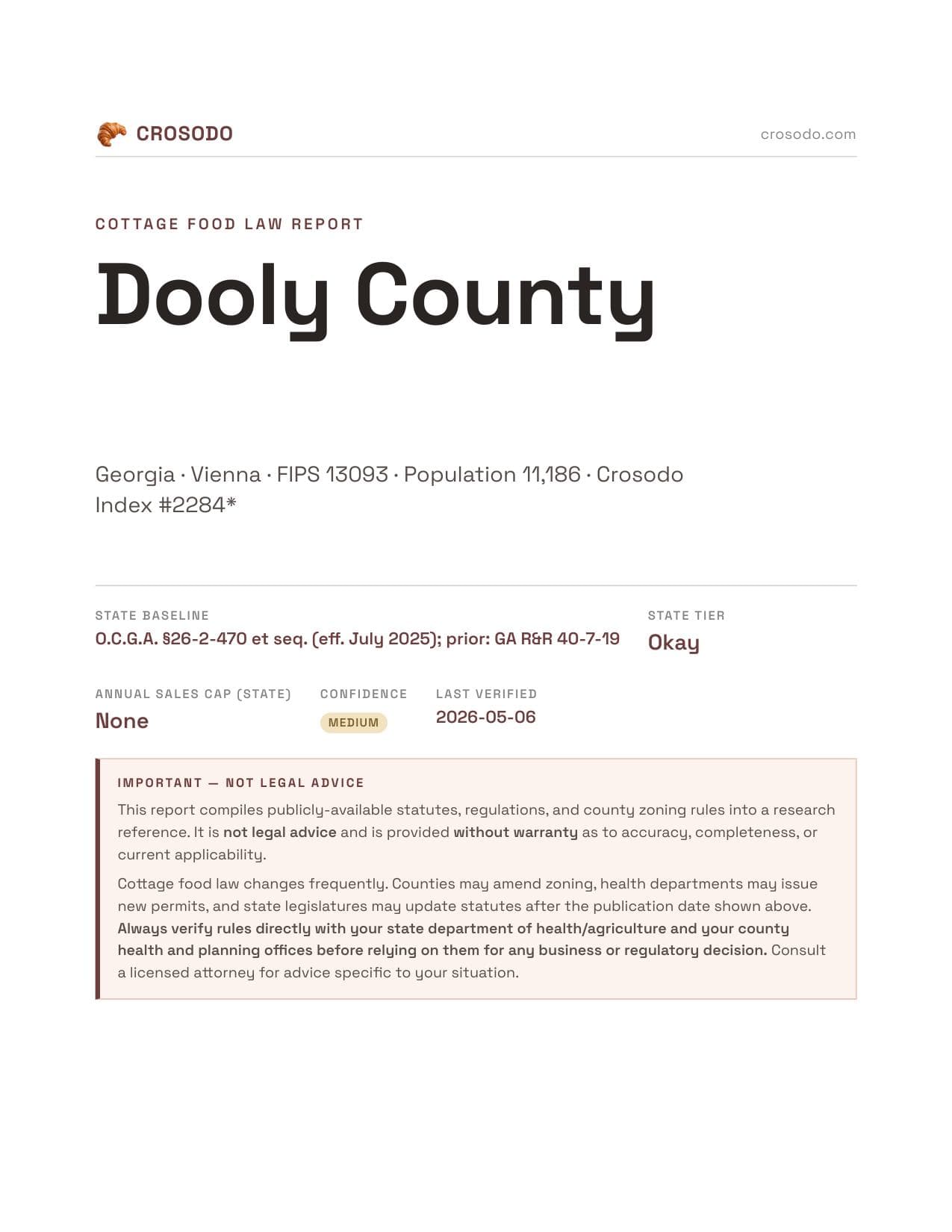 Cover of Dooly County county cottage food report