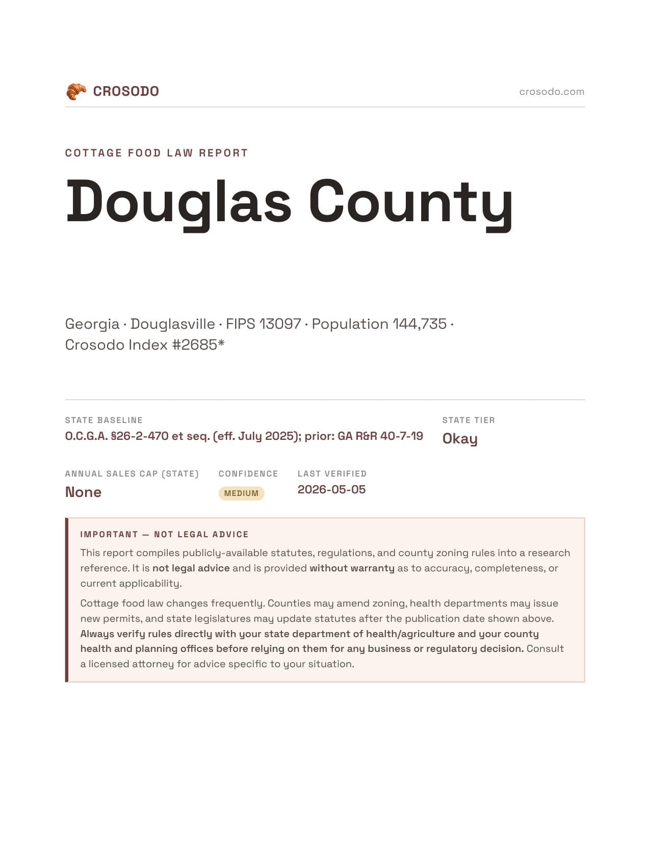 Cover of Douglas County county cottage food report
