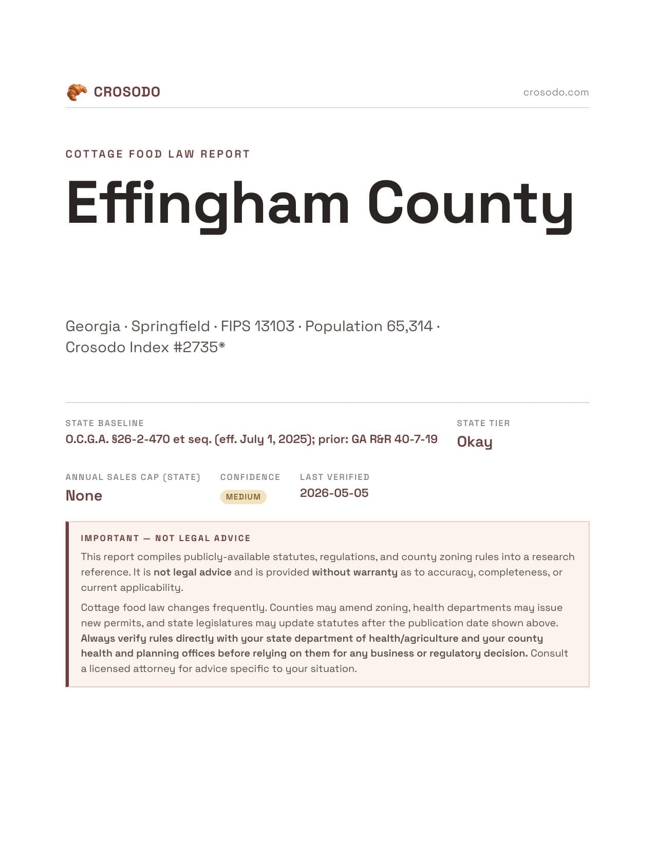 Cover of Effingham County county cottage food report