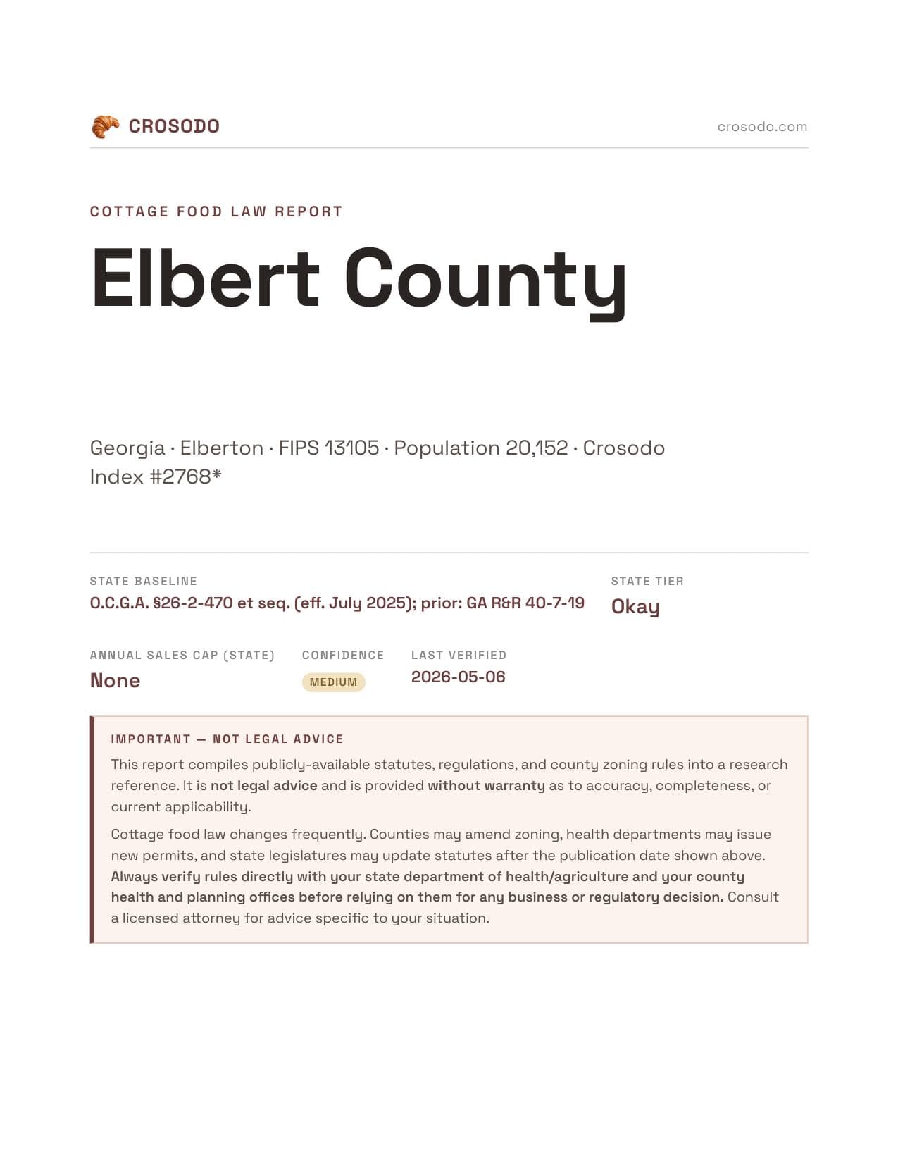 Cover of Elbert County county cottage food report
