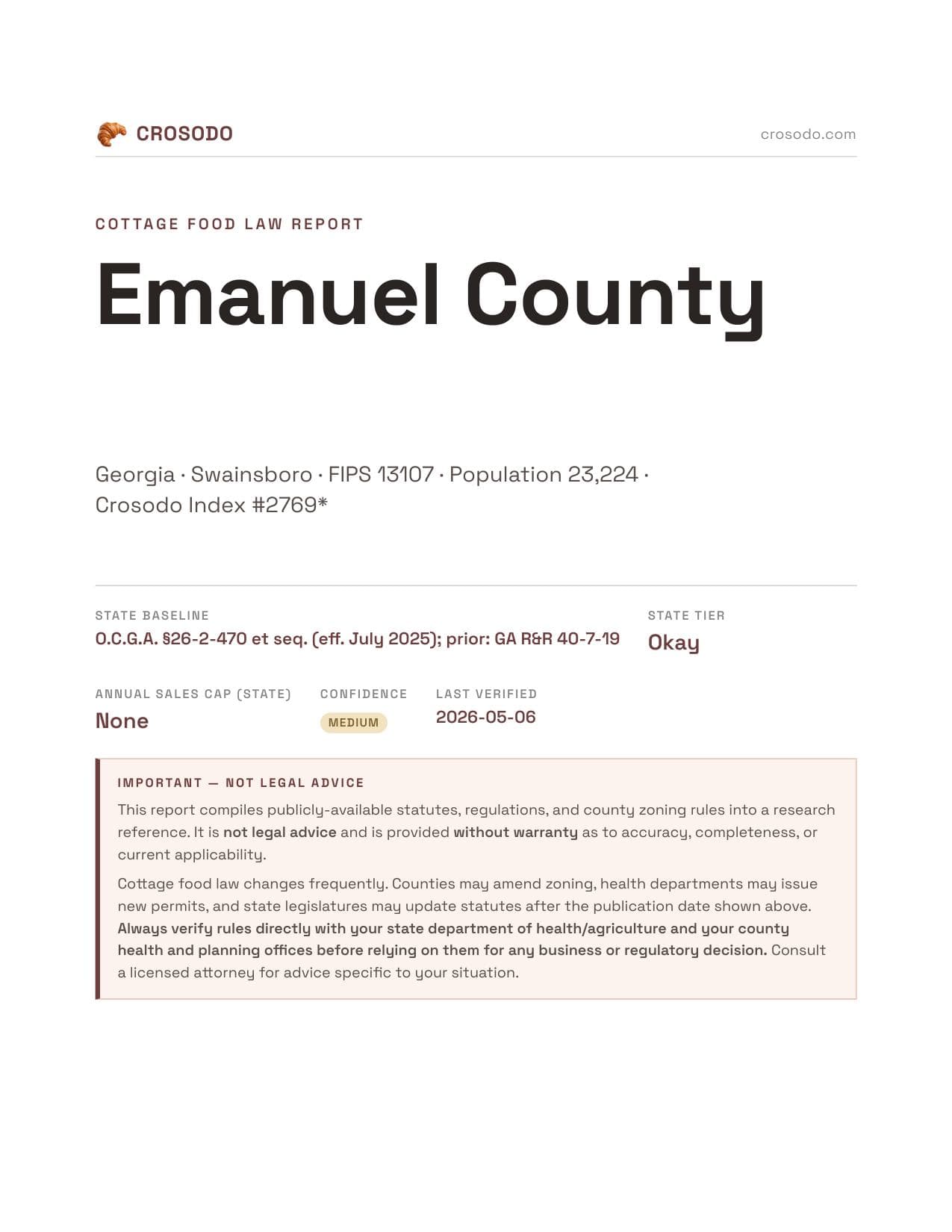 Cover of Emanuel County county cottage food report