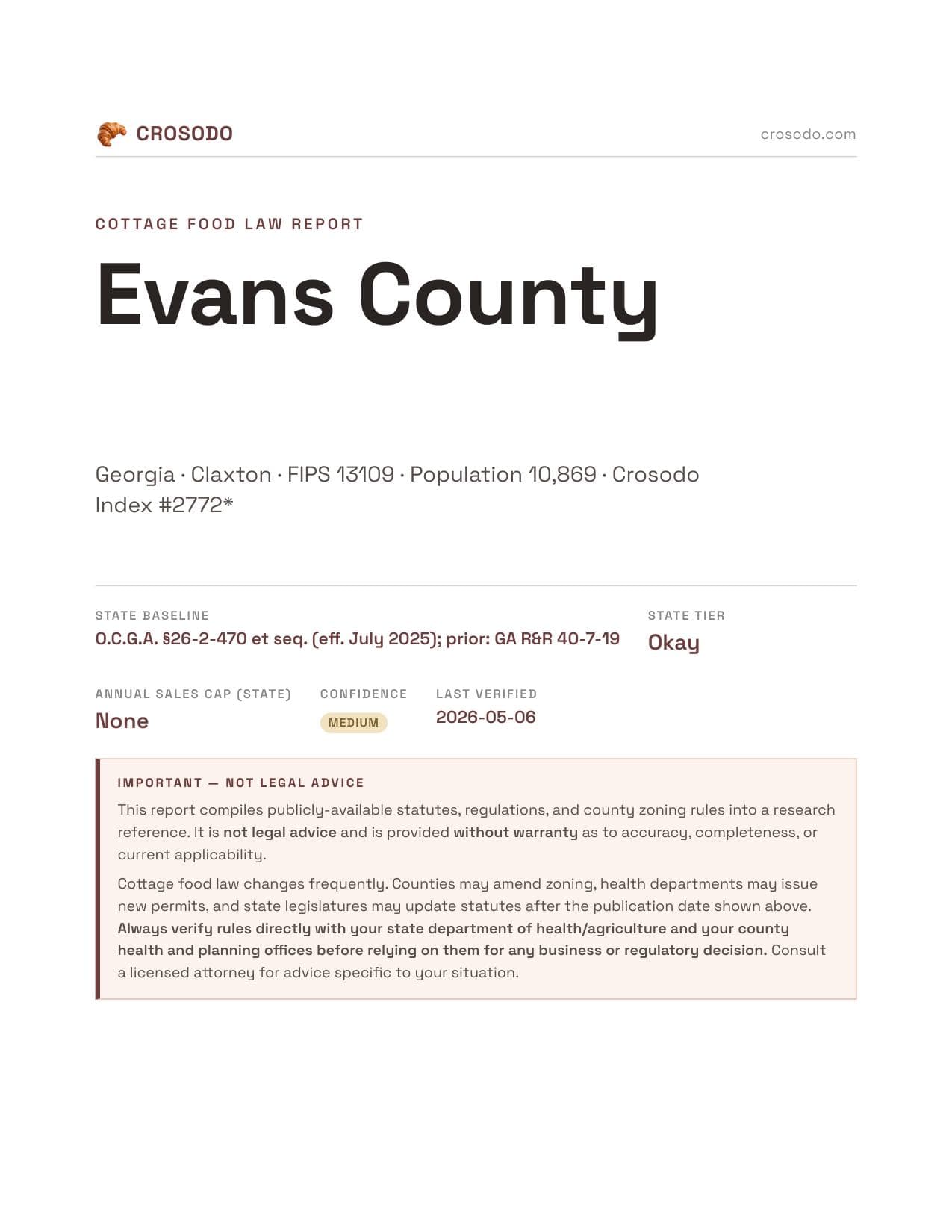 Cover of Evans County county cottage food report