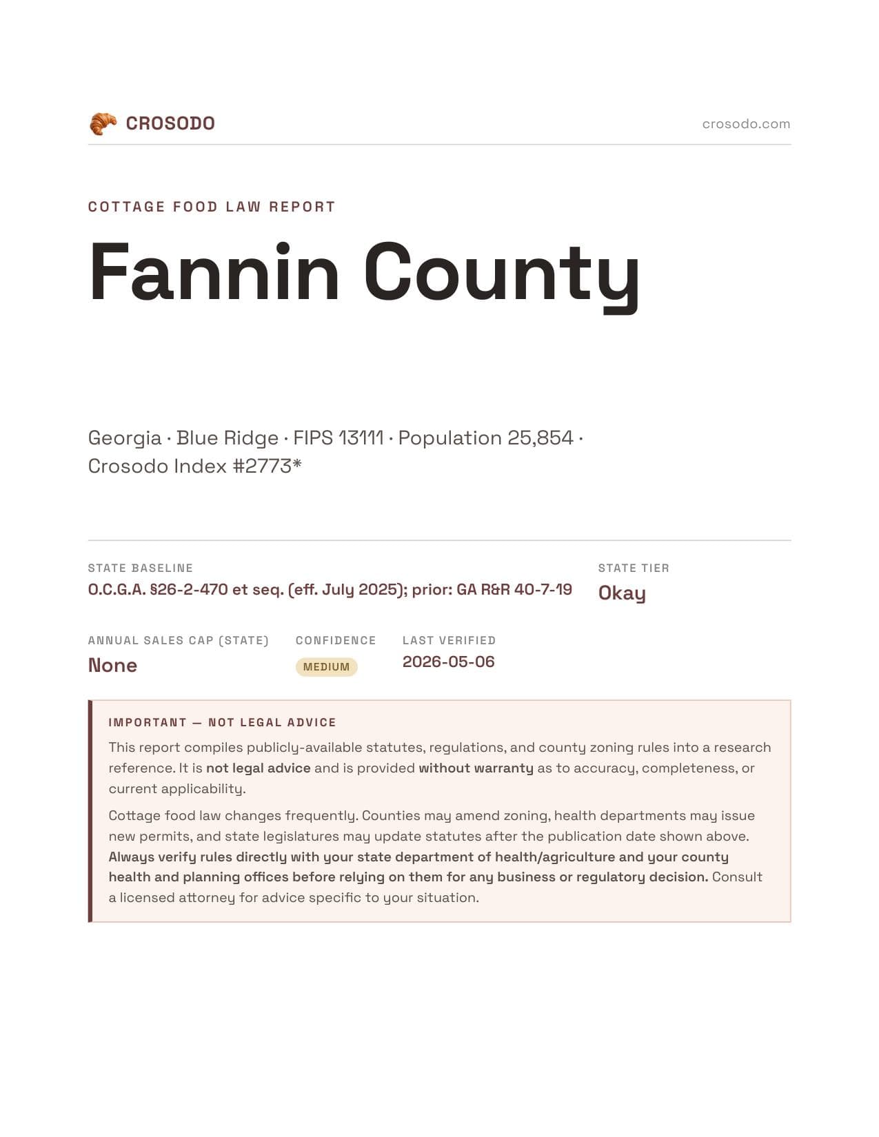 Cover of Fannin County, Georgia cottage food report