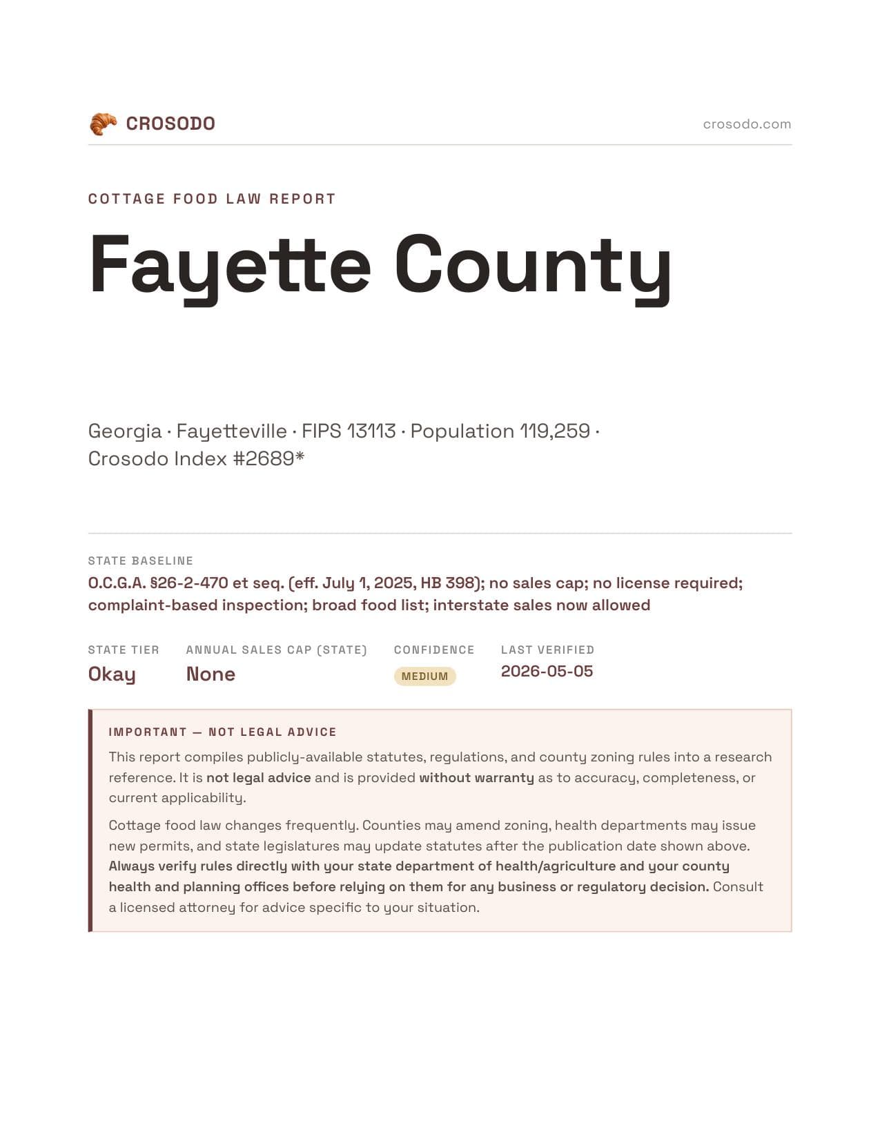 Cover of Fayette County county cottage food report