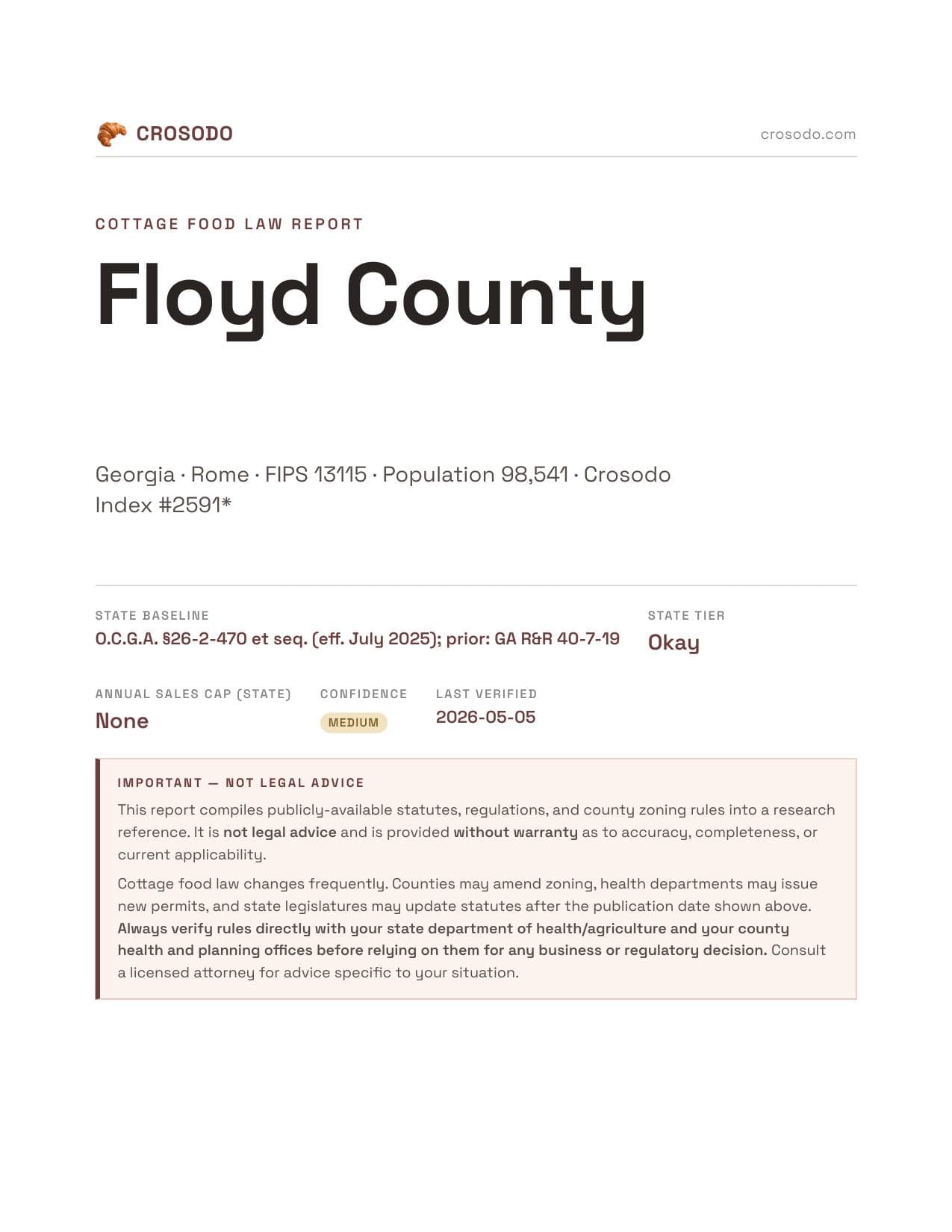 Cover of Floyd County county cottage food report