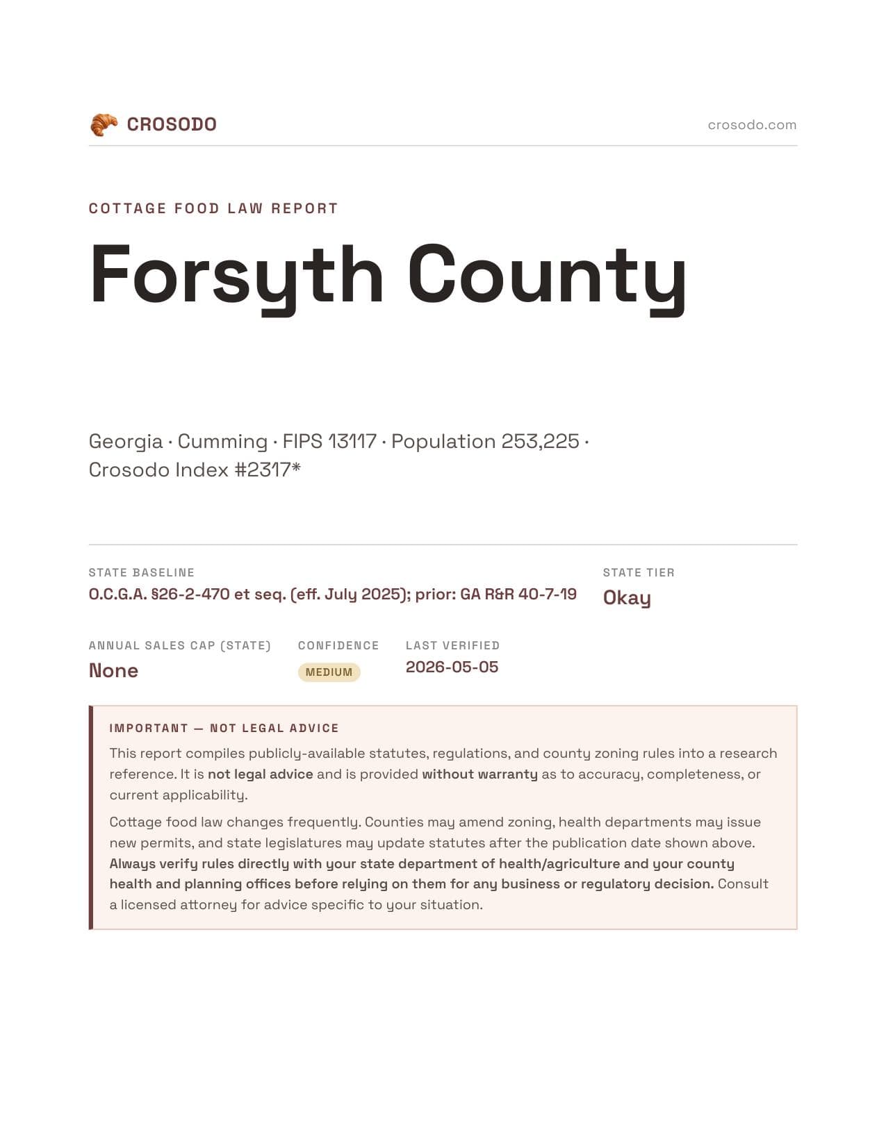 Cover of Forsyth County county cottage food report