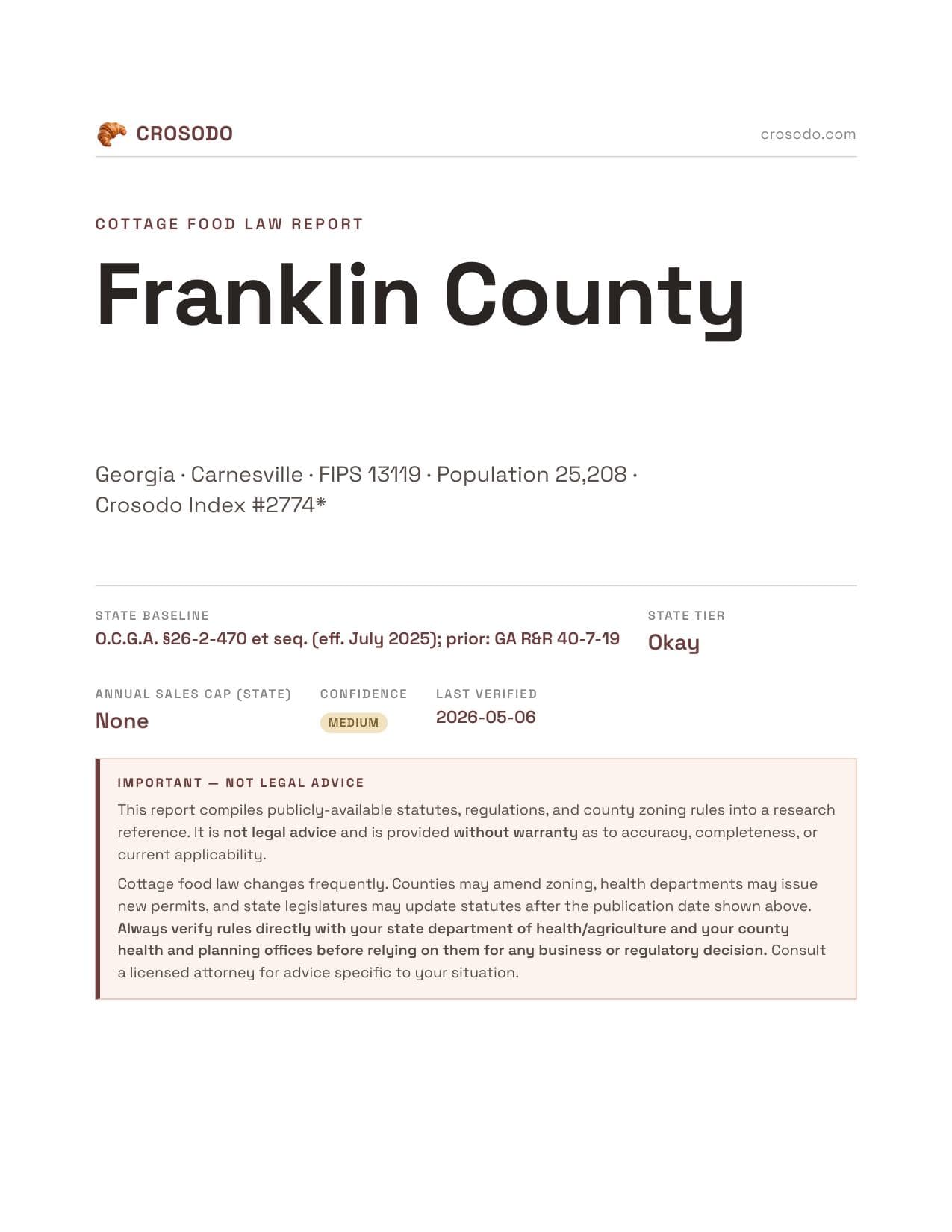 Cover of Franklin County county cottage food report
