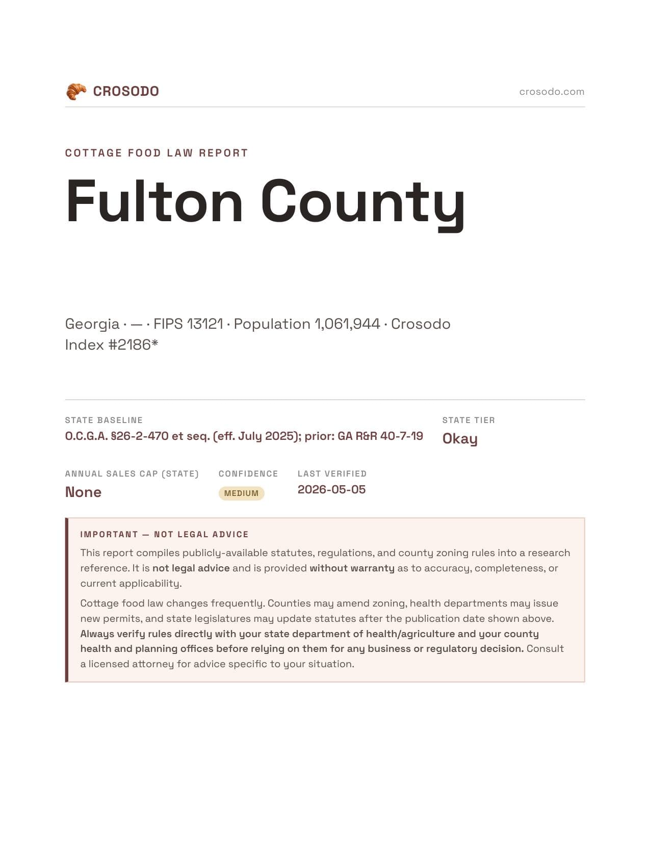 Cover of Fulton County county cottage food report