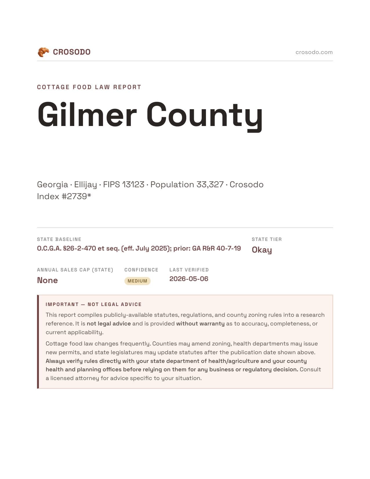 Cover of Gilmer County county cottage food report