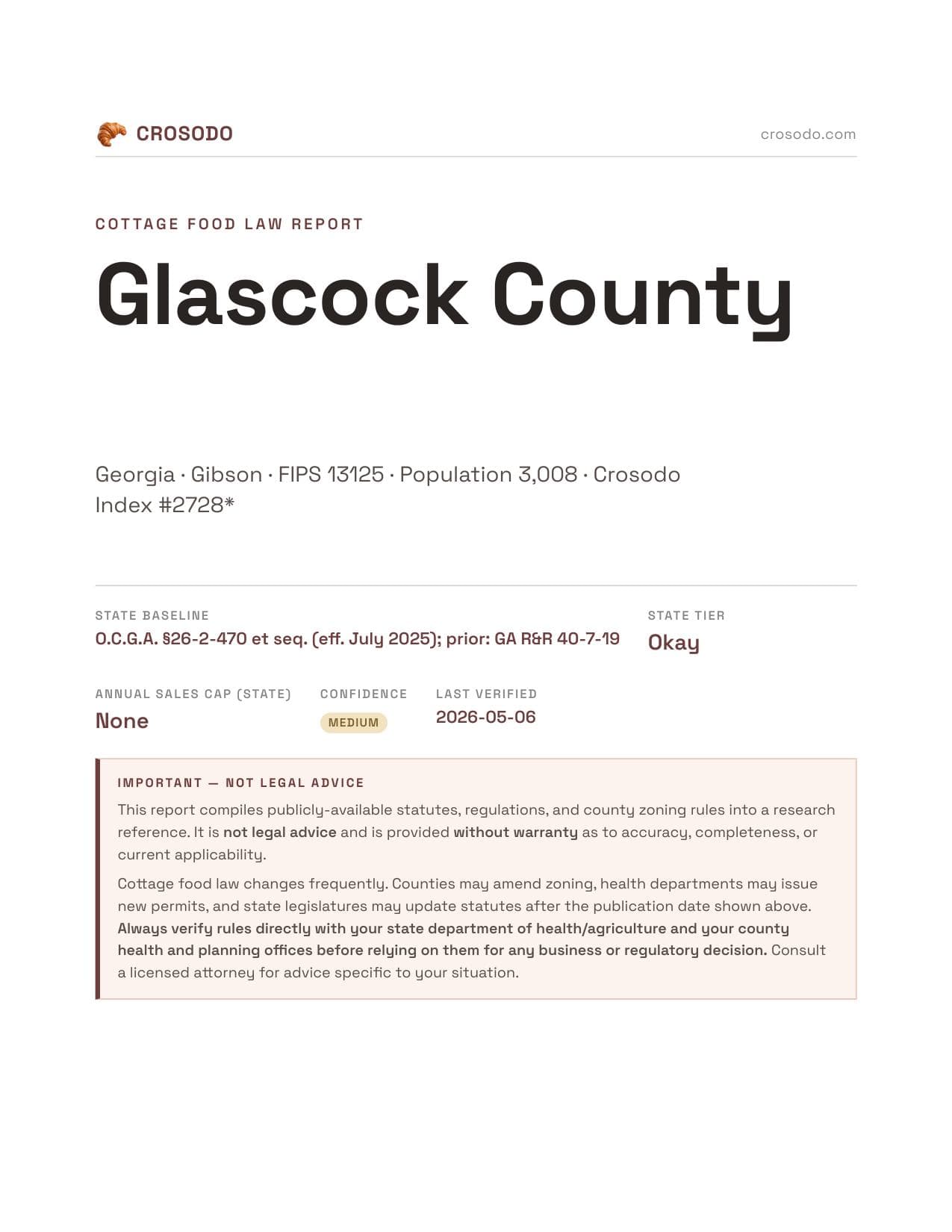 Cover of Glascock County county cottage food report