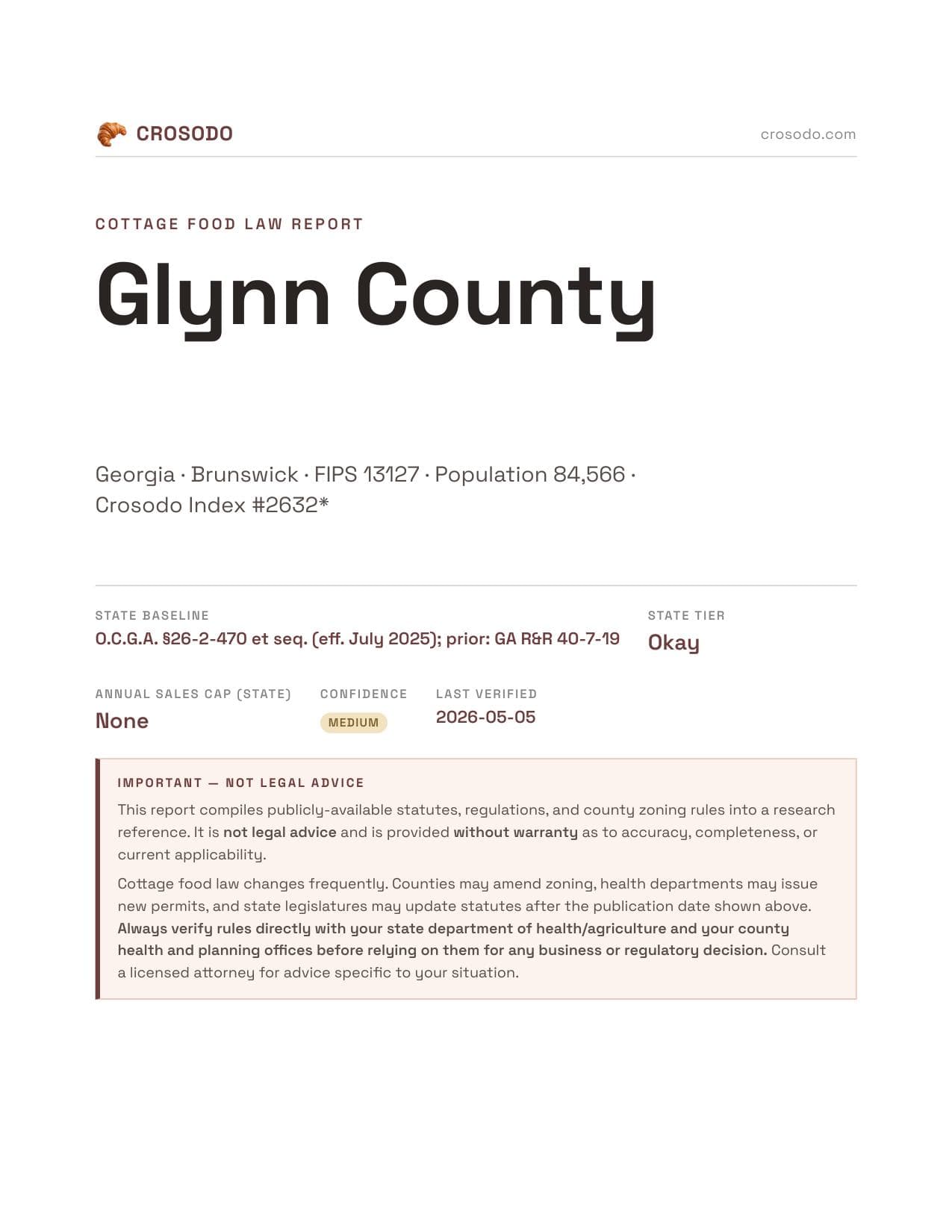 Cover of Glynn County county cottage food report