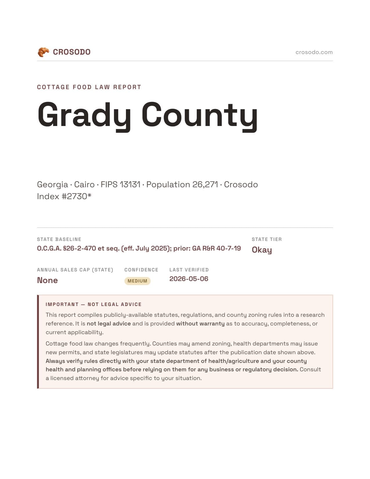 Cover of Grady County county cottage food report